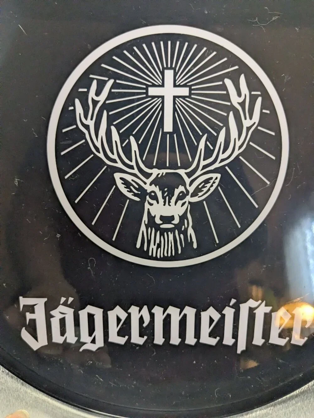 Jägermeister Bar Serving Tray 14-Inch Round Stag Logo Black Silver Metal